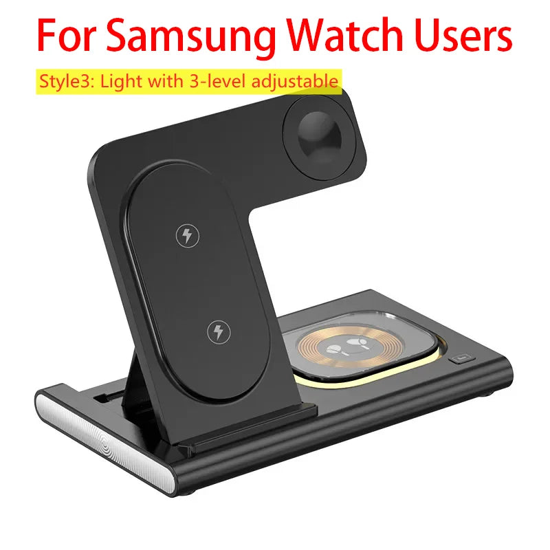 3 in 1 Wireless Charger Stand Pad Foldable Fast Charging Station Dock for Iphone 17 16 15 14 13 12 11 X 8 Apple Watch Airpods