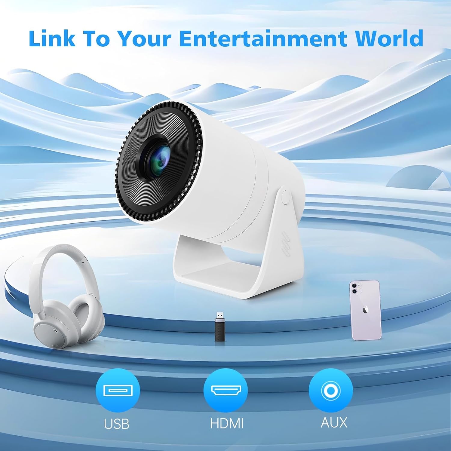 Mini Projector with Built-In Speaker, 150ANSI Support 1080P, Auto Keystone Correction, Portable Video Projector