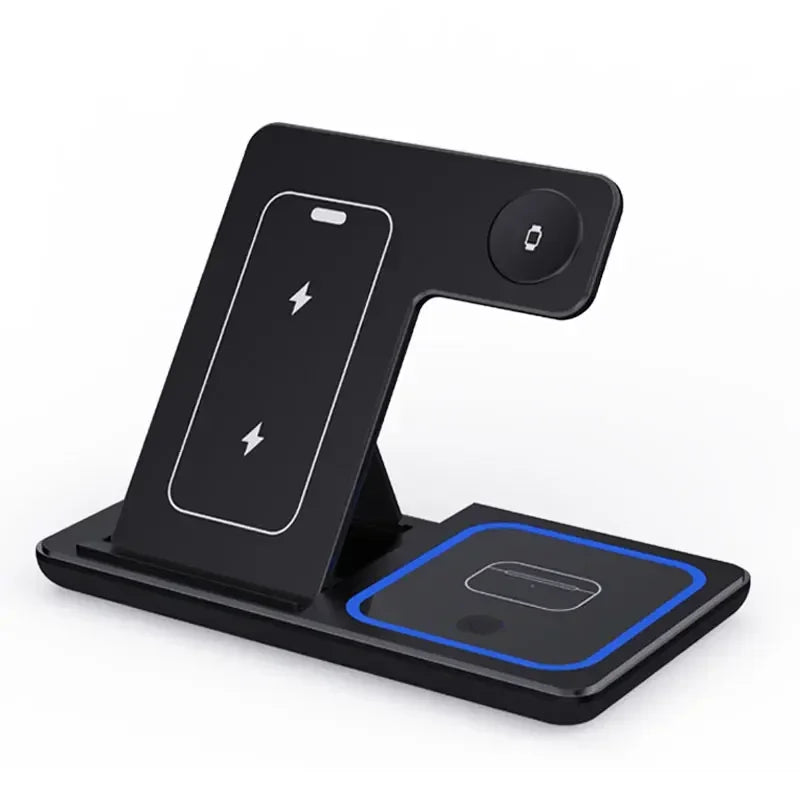 3 in 1 Wireless Charger Stand Pad Foldable Fast Charging Station Dock for Iphone 17 16 15 14 13 12 11 X 8 Apple Watch Airpods