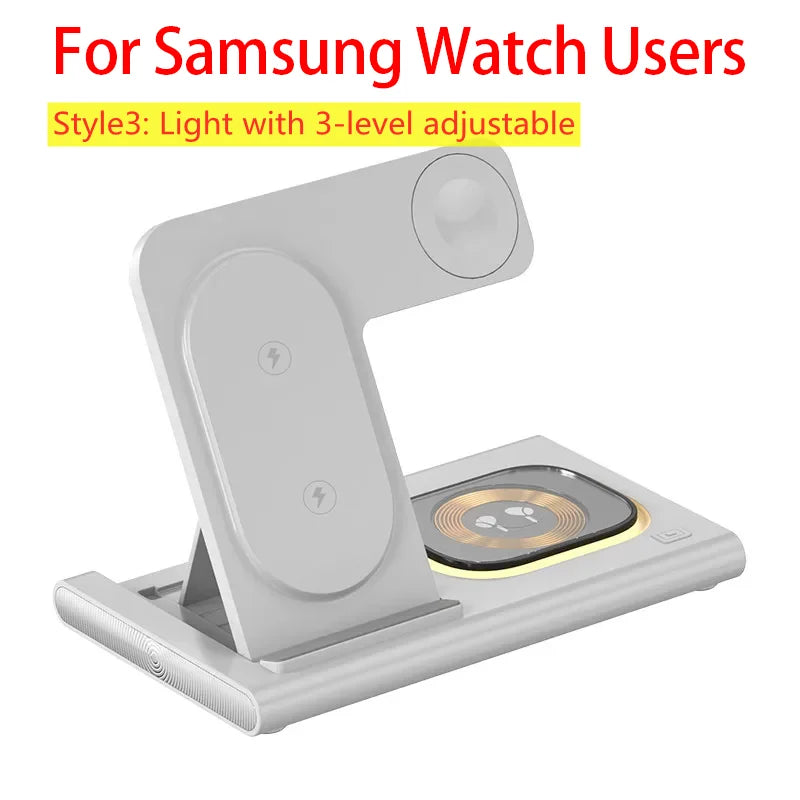3 in 1 Wireless Charger Stand Pad Foldable Fast Charging Station Dock for Iphone 17 16 15 14 13 12 11 X 8 Apple Watch Airpods