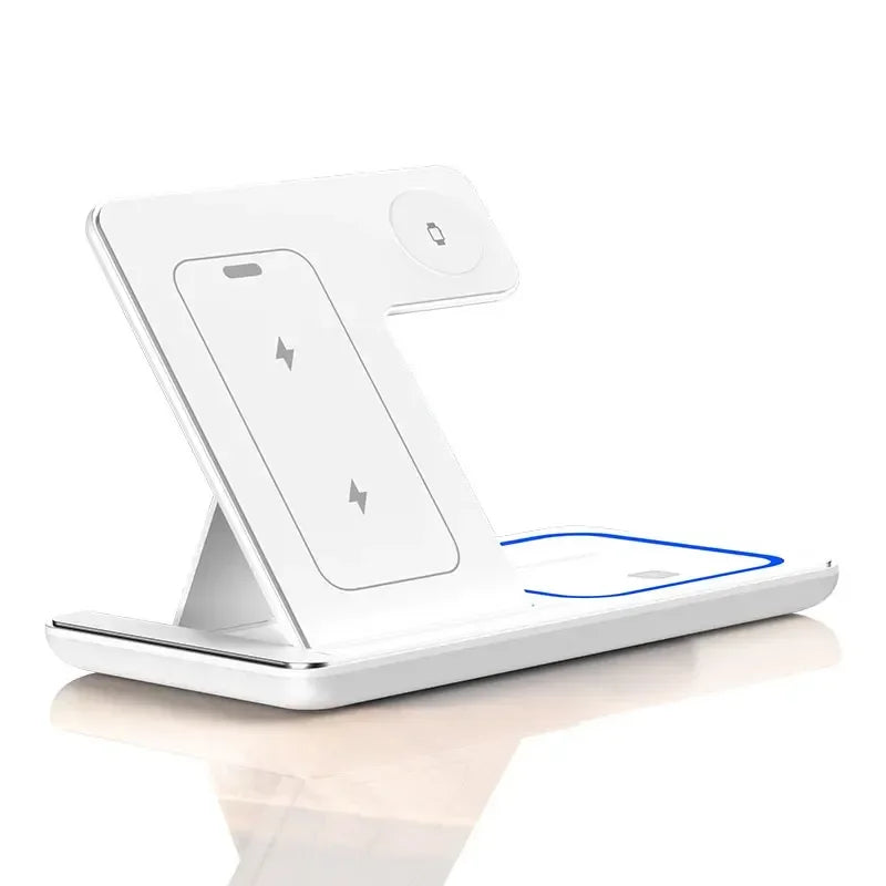 3 in 1 Wireless Charger Stand Pad Foldable Fast Charging Station Dock for Iphone 17 16 15 14 13 12 11 X 8 Apple Watch Airpods
