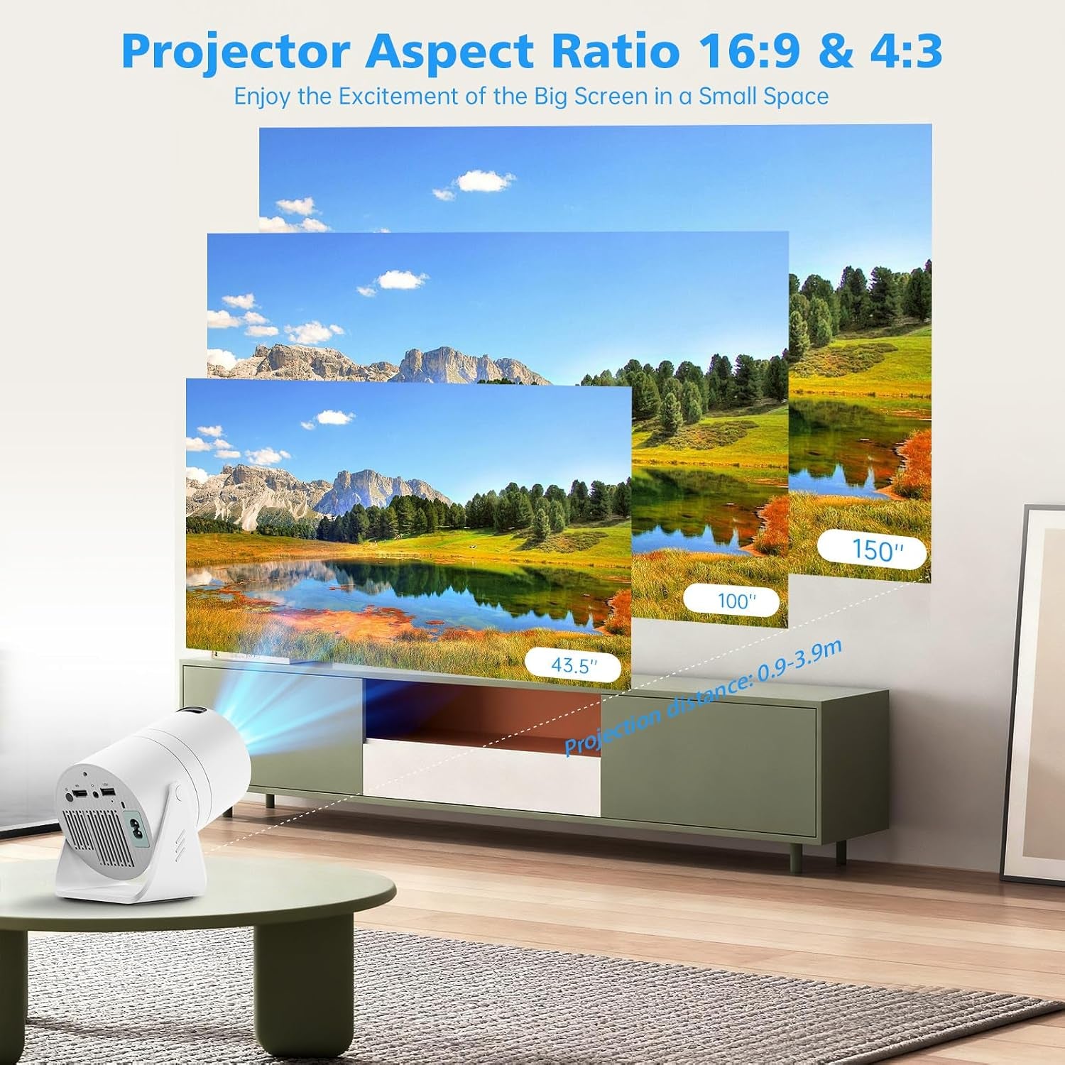 Mini Projector with Built-In Speaker, 150ANSI Support 1080P, Auto Keystone Correction, Portable Video Projector