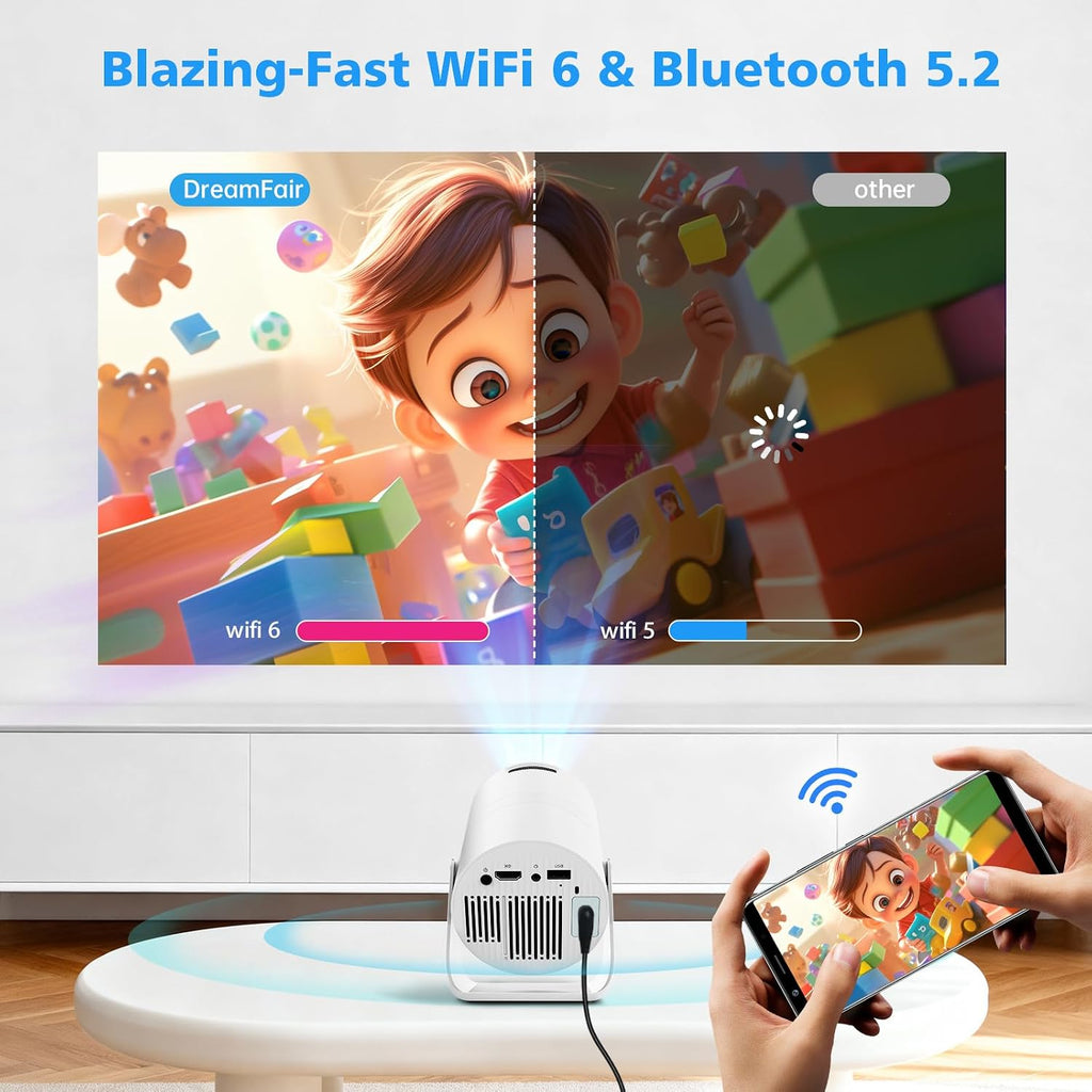 Mini Projector with Built-In Speaker, 150ANSI Support 1080P, Auto Keystone Correction, Portable Video Projector